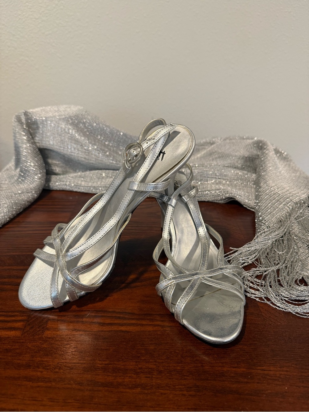 Silver Strappy Stiletto Heels - Elegant Women's Evening Sandals